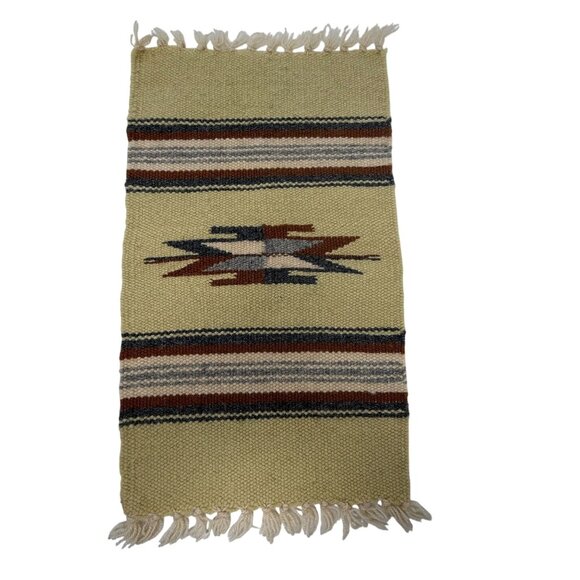 Southwestern Woven Table Runner Mat Small Rug Tapestry Beige Vintage 15" - Picture 4 of 5